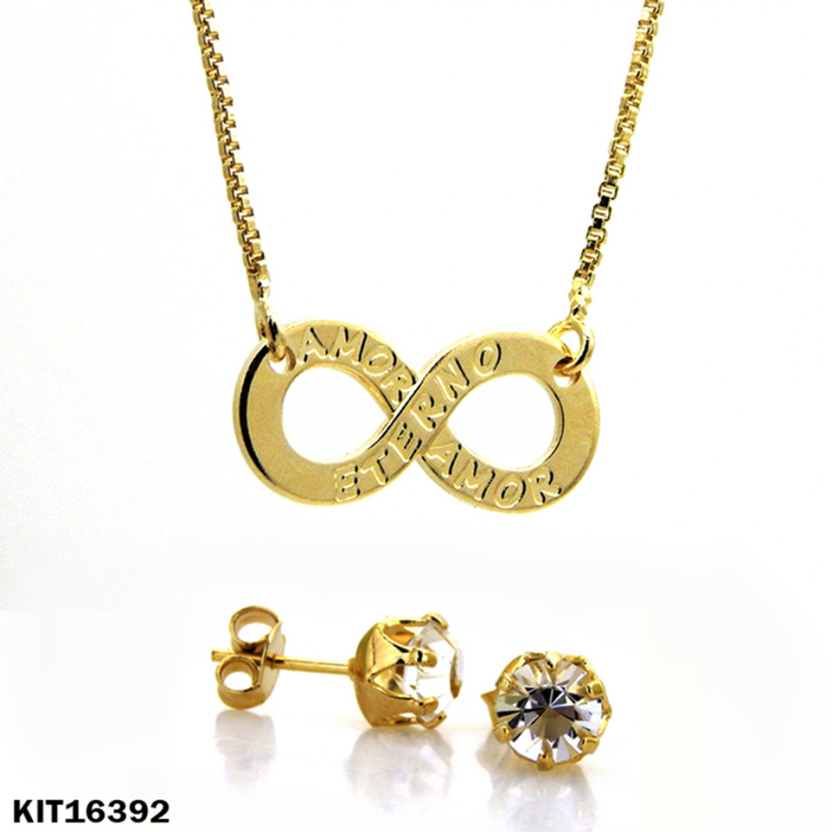 Conjunto Amor Eterno Amor Gargantilha Infinito Par De Brincos Ponto De Luz Banhado Em Ouro 18