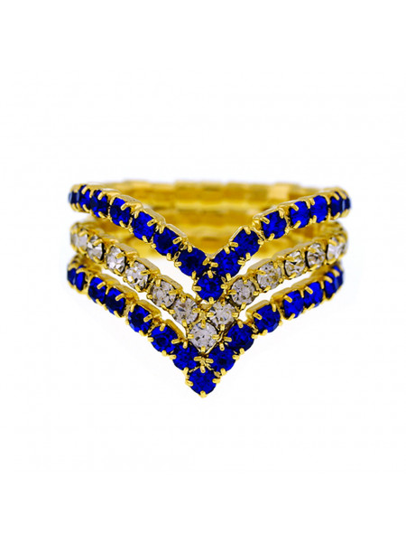 Anel Horus Import Azul Safira e Cristal Triplo Banhado Ouro Amarelo 18 K - 1010103