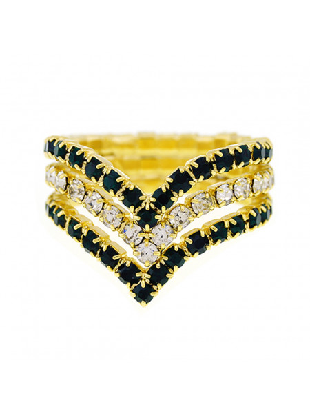 Anel Horus Import Verde Esmeralda e Cristal Triplo Banhado Ouro Amarelo 18 K - 1010105