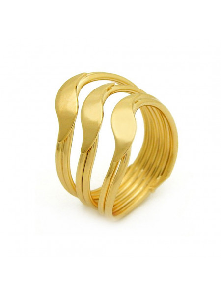 Anel Três Ondas Banhado Ouro 18 k - 1010009