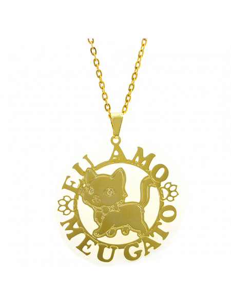 Gargantilha Horus Import Eu Amo Meu Gato Banhada Ouro Amarelo 18 K 1060168