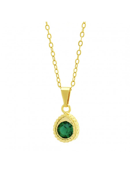 Gargantilha Ponto Luz Gotinha Verde Esmeralda Banhada Ouro 18 K - 1061113