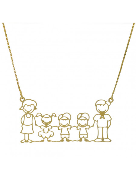 Colar Família Feliz Casal Dois Filhos e Filha Banho Ouro 18K - 1061181