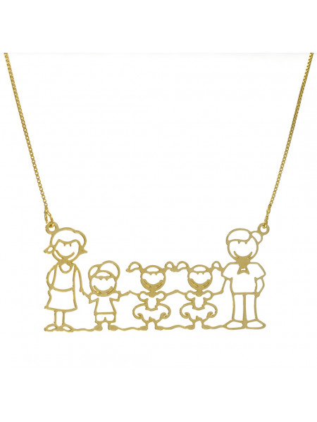 Colar Família Feliz Casal Duas Filhas e Filho Banho Ouro 18K - 1061182