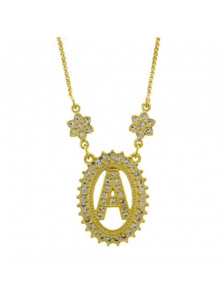 Colar Letra "A" Cravejada Zircônia Banhada Ouro Amarelo 18 K - 1061229