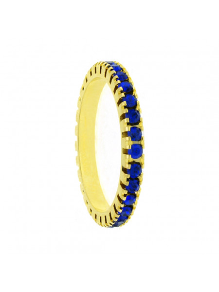 Aliança Aparador Horus Import Cravejada Strass Azul Safira Banhada Ouro Amarelo 18 K - 1010028