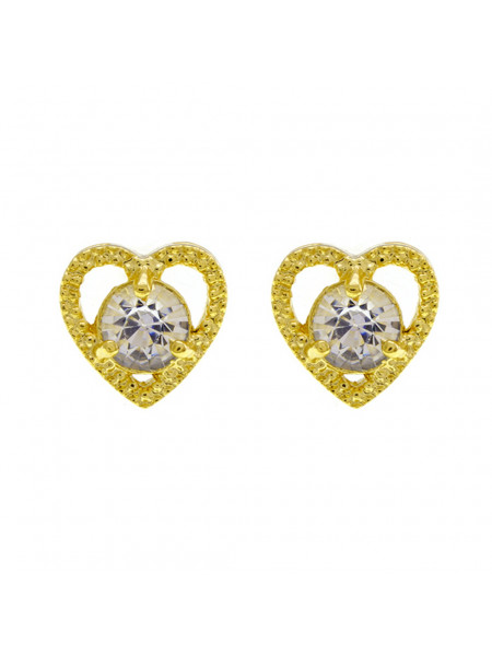 Brinco Ponto Luz Coração Cristal Banhado Ouro Amarelo 18 K - 1031130
