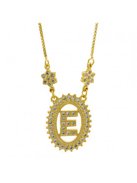 Colar Letra "E" Cravejada Zircônia Banhado Ouro Amarelo 18 K - 1061233