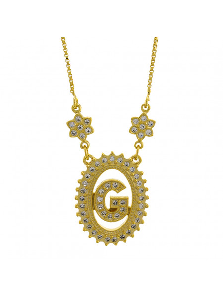 Colar Letra " G " Cravejada Zircônia Banhado Ouro Amarelo 18 K - 1061235