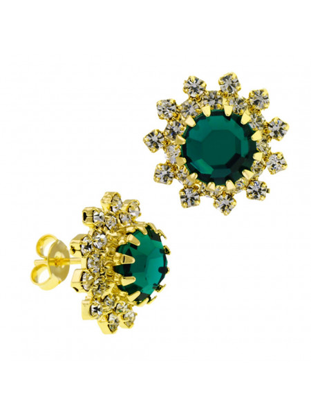 Par Brincos Girassol Verde Esmeralda Banhado Ouro Amarelo 18K 1030041