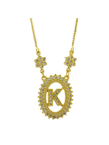 Colar Letra " K " Cravejada Zircônia Banhado Ouro Amarelo 18 K - 1061239