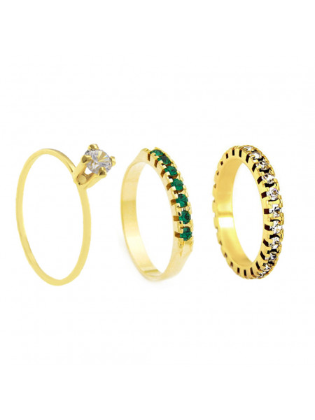Conjunto Anel Solitário Aparador Aliança Cristal Banhado Em Ouro 18 K - KIT16473