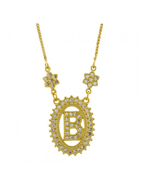 Colar Letra "B" Cravejada Zircônia Banhado Ouro Amarelo 18 K - 1061230