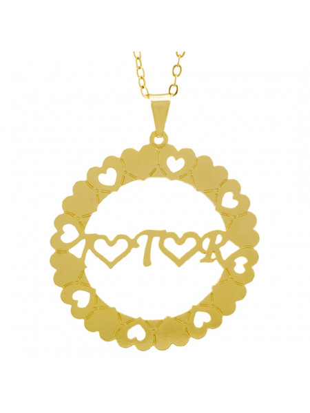 Gargantilha Pingente Mandala Manuscrito I ♥ T ♥ R Banho Ouro Amarelo 18 K - 1061280