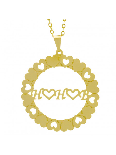 Gargantilha Pingente Mandala Manuscrito H ♥ H ♥ B Banho Ouro Amarelo 18 K - 1061331