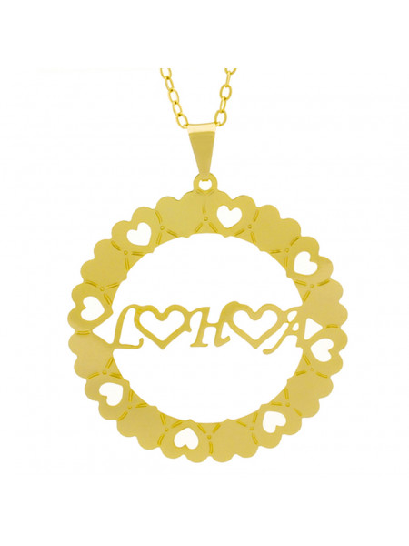 Gargantilha Pingente Mandala Manuscrito L ♥ H ♥ A ♥ Banho Ouro Amarelo 18 K - 1061352