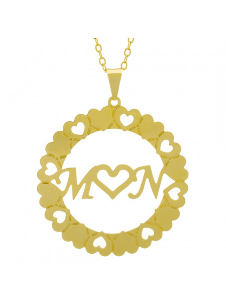 Gargantilha Pingente Mandala Manuscrito M ♥ N Banho Ouro Amarelo 18 K - 1061373