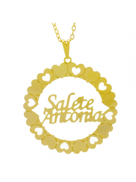 Gargantilha Pingente Mandala Manuscrito SALETE ANTONIA Banho Ouro Amarelo 18 K - 1061396