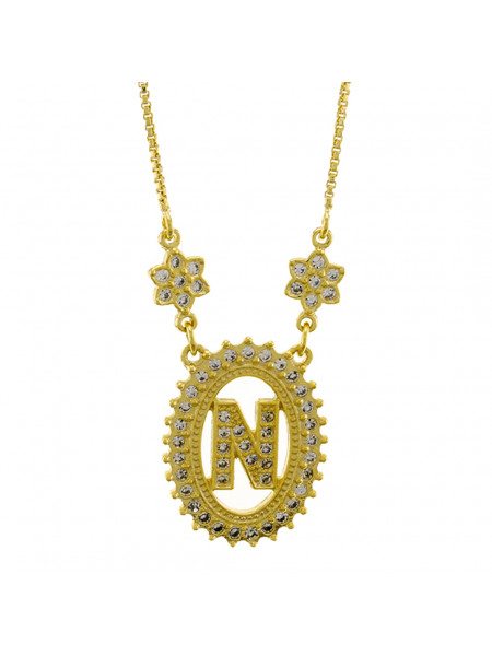 Colar Letra " N " Cravejada Zircônia Banhado Ouro Amarelo 18 K - 1061242