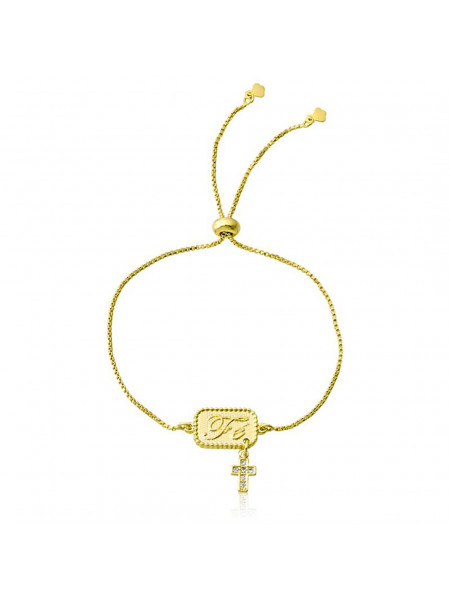 Pulseira Pingente Cruz da Fé Banhada Em Ouro Amarelo 18 K - 1080013