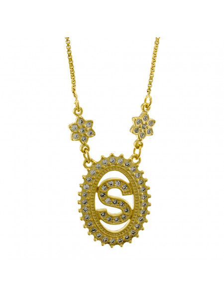 Colar Letra " S " Cravejada Zircônia Banhado Ouro Amarelo 18 K - 1061247