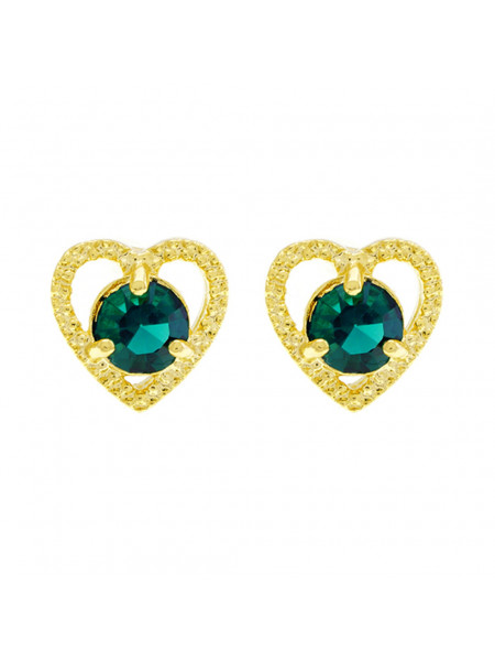 Brinco Ponto Luz Coração Verde Esmeralda Banhado Ouro Amarelo 18 K - 1031124
