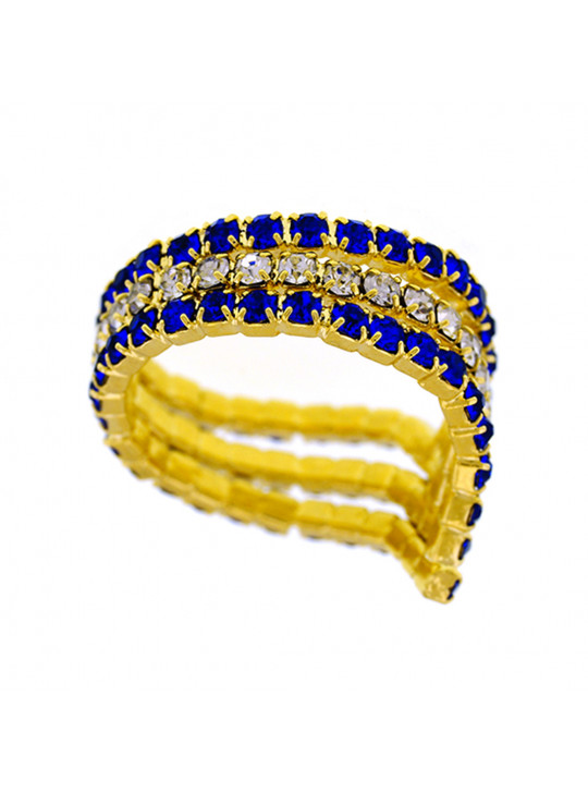 Anel Horus Import Azul Safira e Cristal Triplo Banhado Ouro Amarelo 18 K - 1010103