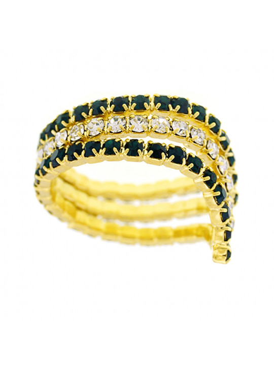 Anel Horus Import Verde Esmeralda e Cristal Triplo Banhado Ouro Amarelo 18 K - 1010105