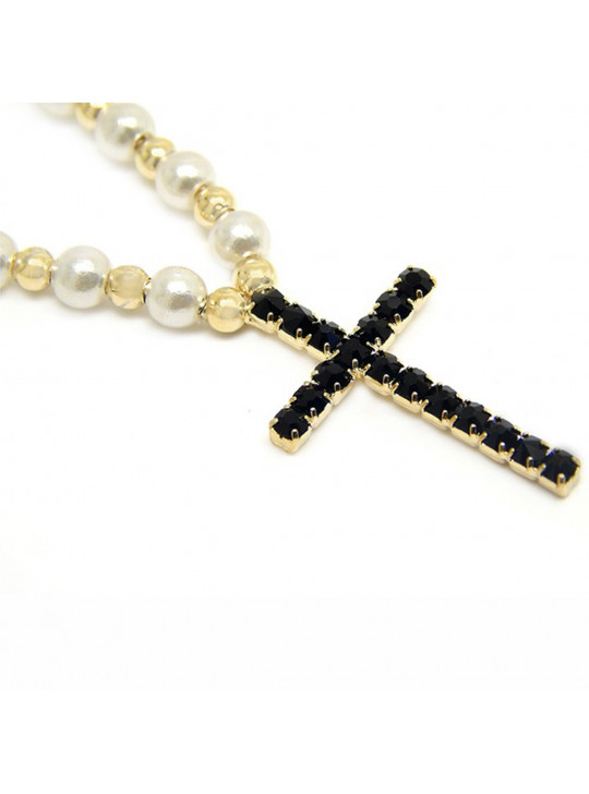 Gargantilha Pingente Cruz Cravejada Banhada Ouro 18 k - 1060017