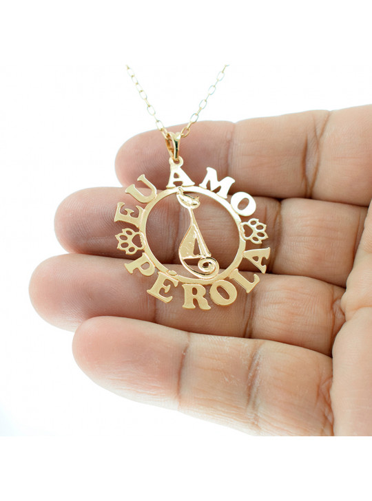 Gargantilha Eu Amo Pérola Banhada Ouro 18K - 1061174