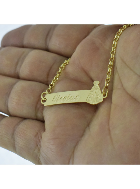 Pulseira Feminina Nome Maria Laura Banhada Ouro 18K -1080043