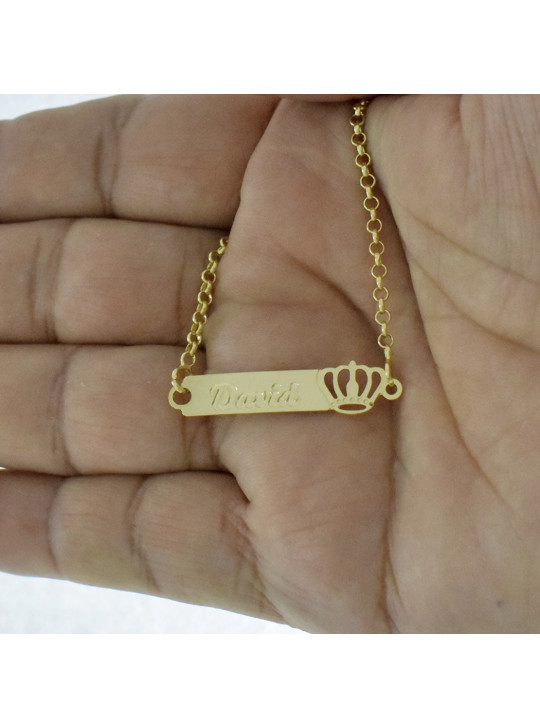 Pulseira Feminina Nome David Banhada Ouro 18K -1080047