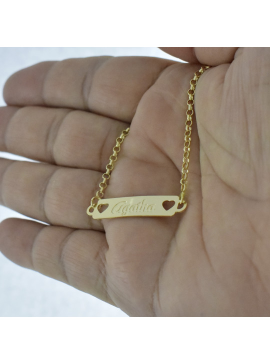 Pulseira Feminina Nome Agatha Banhada Ouro 18K -1080056