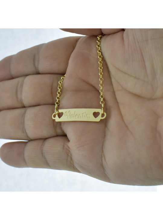 Pulseira Feminina Nome Valentim Banhada Ouro 18K -1080065