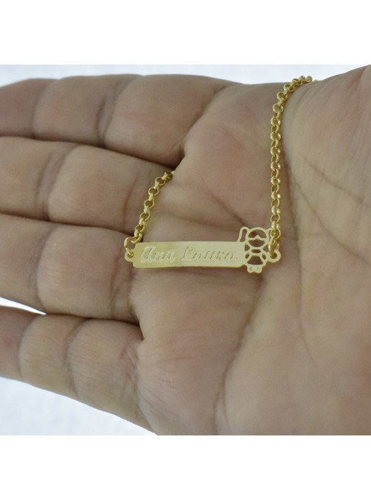 Pulseira Feminina Nome Ana Laura Banhada Ouro 18K -1080086