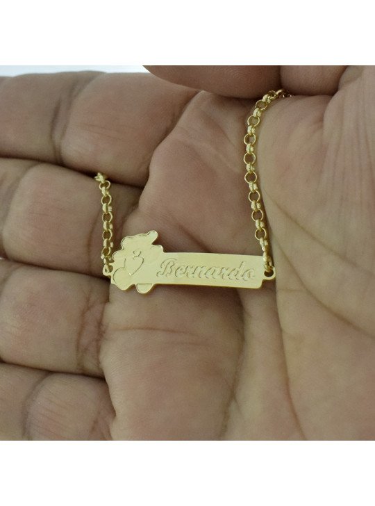 Pulseira Feminina Nome Bernardo Banhada Ouro 18K -1080106