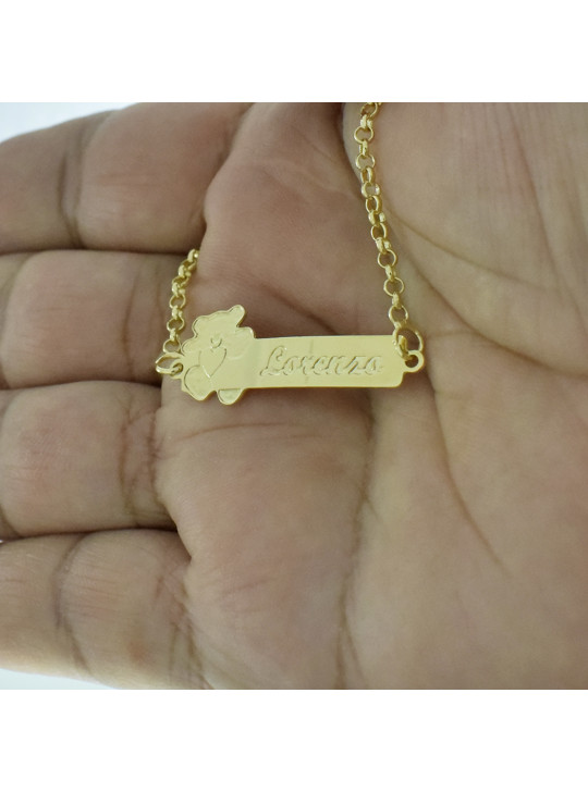 Pulseira Feminina Nome Lorenzo Banhada Ouro 18K -1080123