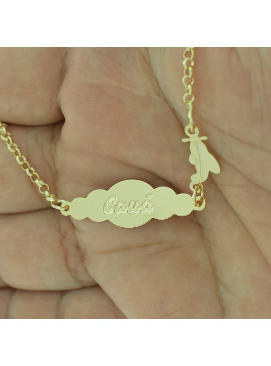 Pulseira Feminina Nome Cauã Banhada Ouro 18K - 1080175