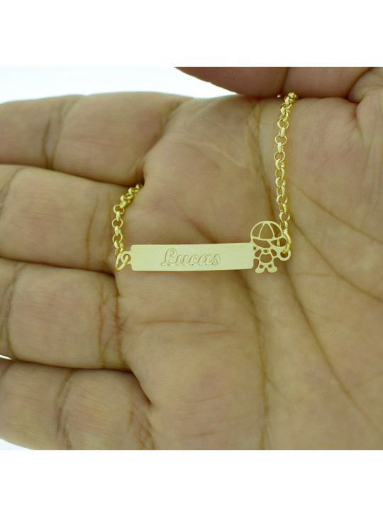 Pulseira Feminina Nome Lucas Banhada Ouro 18K - 1080255