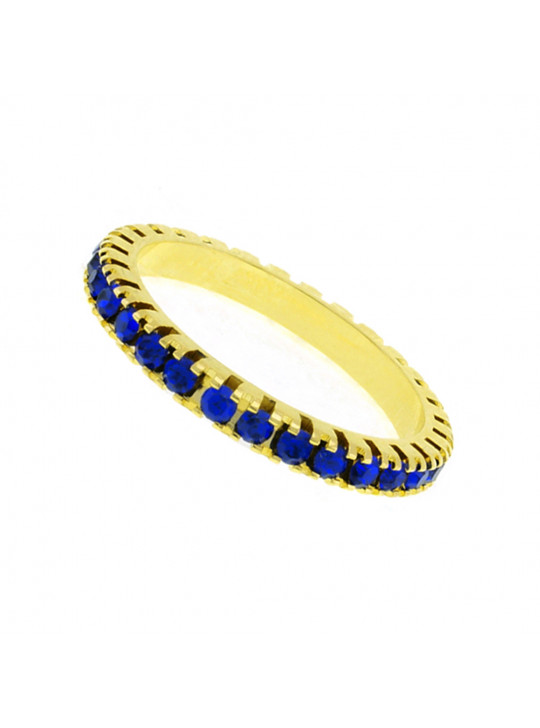 Aliança Aparador Horus Import Cravejada Strass Azul Safira Banhada Ouro Amarelo 18 K - 1010028