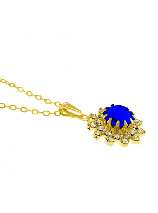 Gargantilha Pingente Girassol Azul Safira Banhada Ouro Amarelo 18 k - 1060163