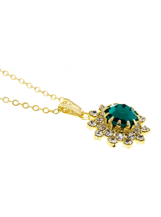 Gargantilha Pingente Girassol Verde Esmeralda Banhada Ouro Amarelo 18 k - 1060165