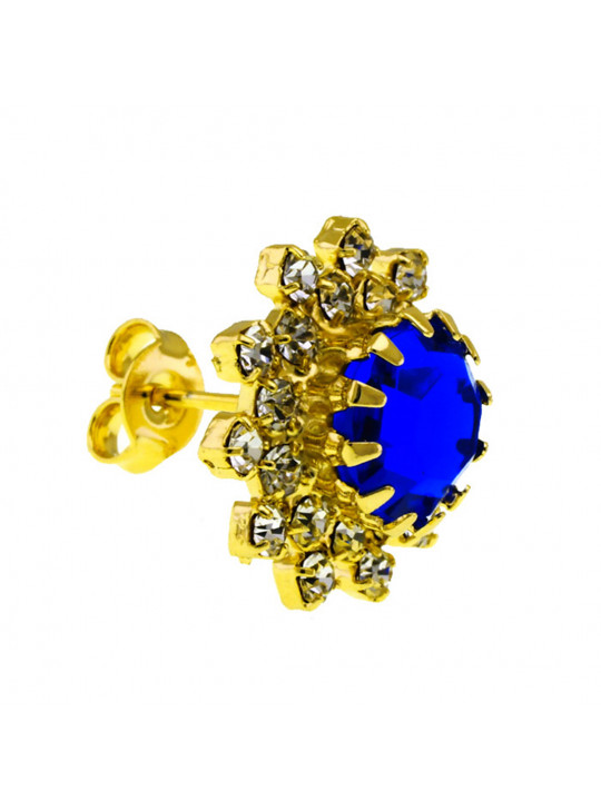 Conjunto Girassol Gargantilha Brincos Aparador Azul Safira Banhado Ouro Amarelo 18 k - KIT16416