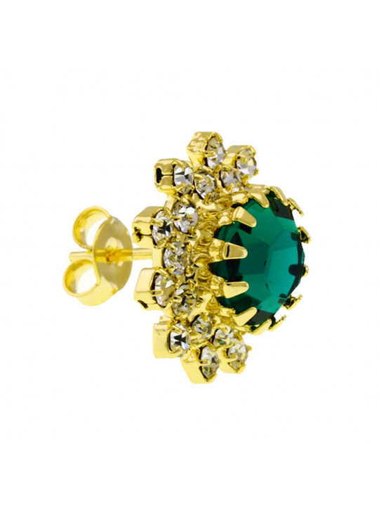 Conjunto Girassol Gargantilha Brincos Solitário Verde Esmeralda Banhado Ouro Amarelo 18 k - KIT16414 