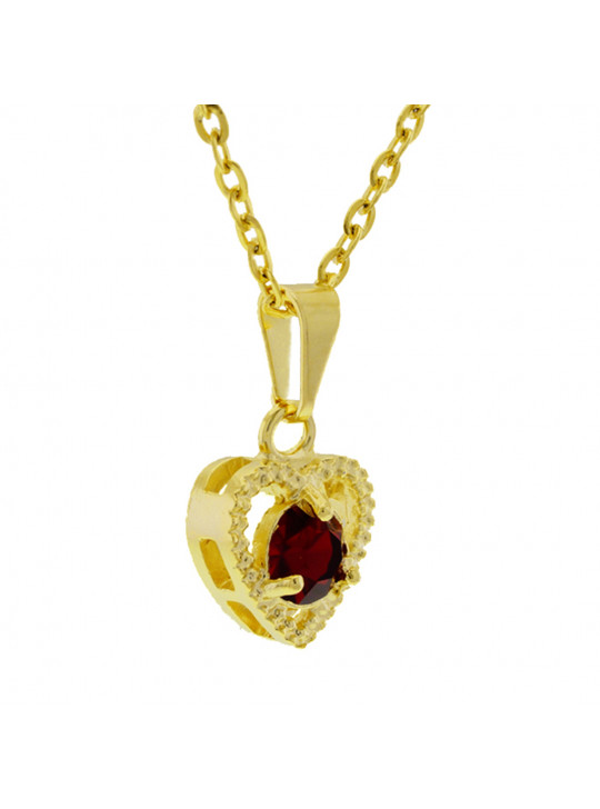 Gargantilha Ponto Luz Coração Horus Import Vermelho Rubi Banhada Ouro 18 K - 1061126