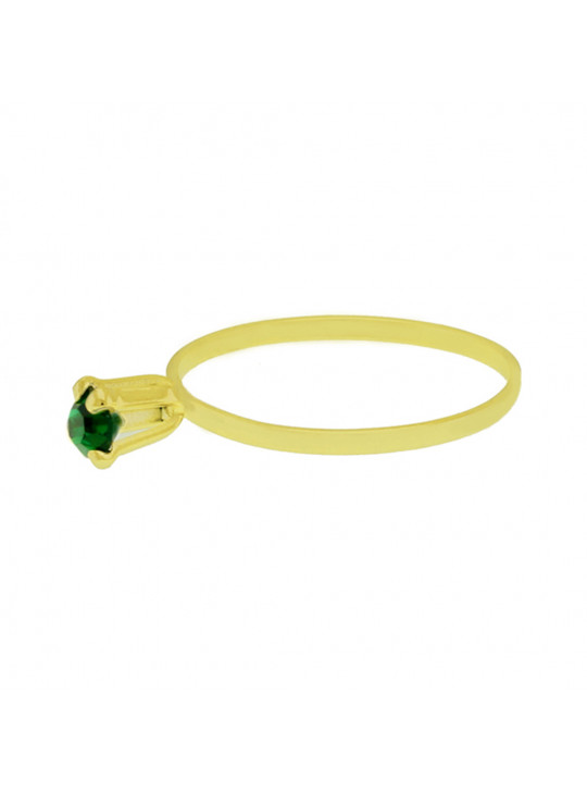 Anel Solitário Horus Import Strass Verde Esmeralda Banhado Ouro Amarelo 18K 1010050