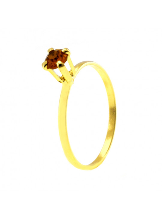 Anel Solitário Horus Import Strass Amarelo Citrino Banhado Ouro Amarelo 18K 1010052