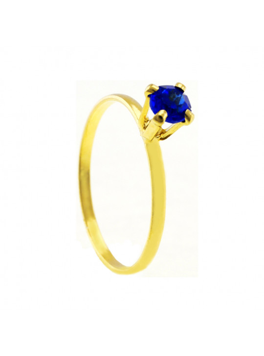 Conjunto Anel Solitário Meia Aliança Solitário Azul Safira Banhado Em Ouro 18 K - KIT16476