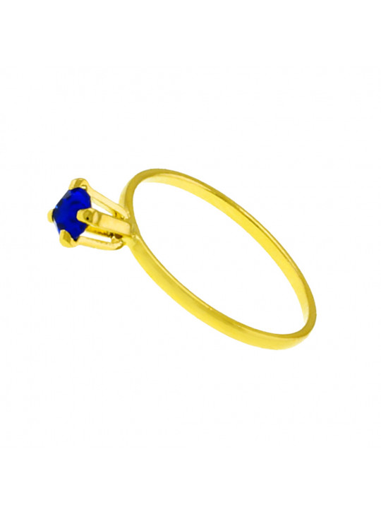 Anel Solitário Horus Import Strass Azul Safira Banhado Ouro Amarelo 18K 1010051