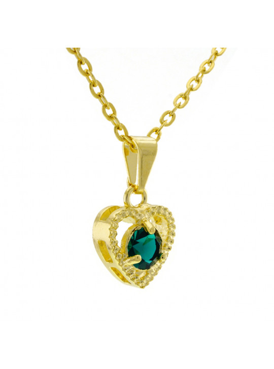 Gargantilha Ponto Luz Coração Horus Import Verde Esmeralda Banhada Ouro 18 K - 1061125